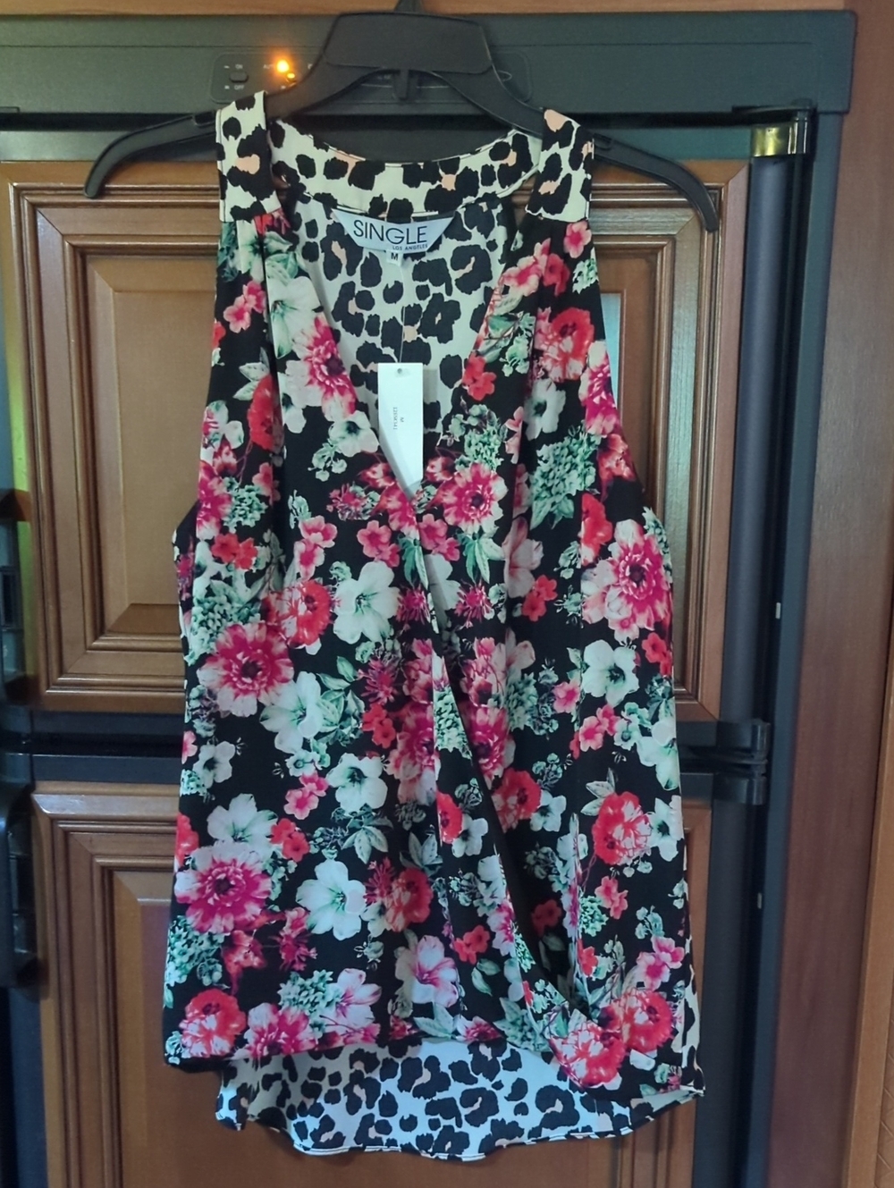 SINGLE Black Floral Wrap-Style Sleeveless Camisole